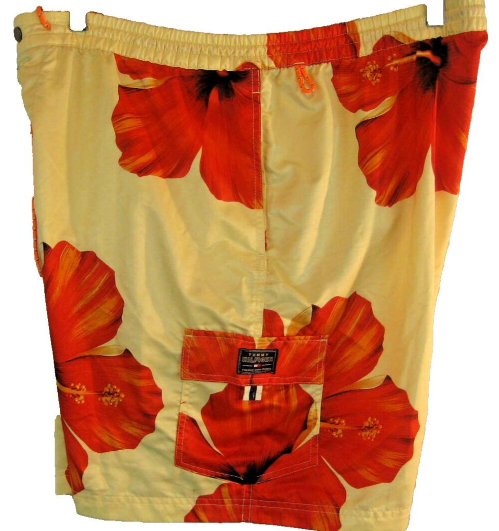 Mens Tommy Hilfiger Red/White Floral Aloha Poly Swim Board Shorts sz XXLx7